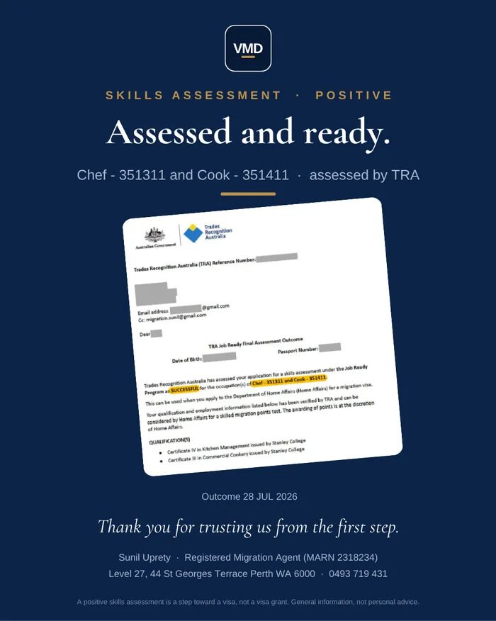 Skills assessment graphic — Chef & Cook. Client details redacted.